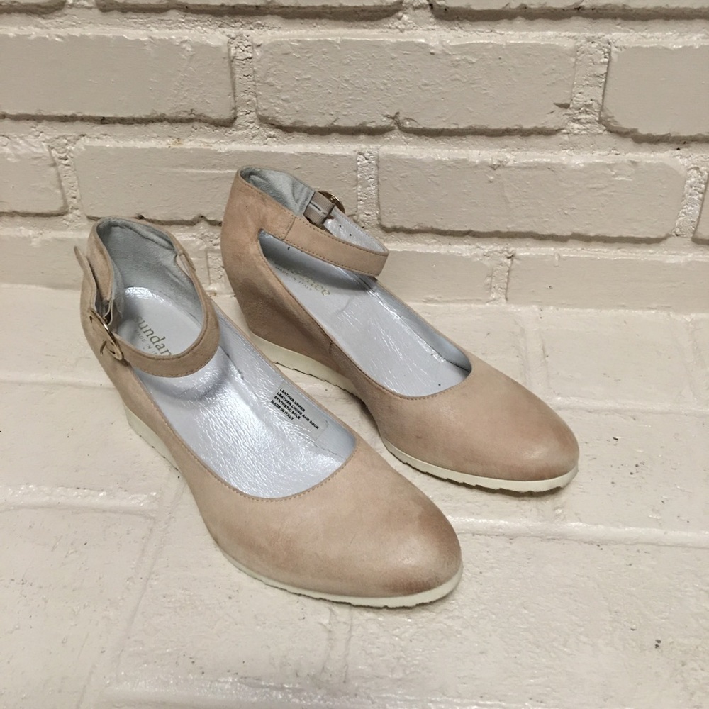 Ankle-Strap Nude Wedge Pumps